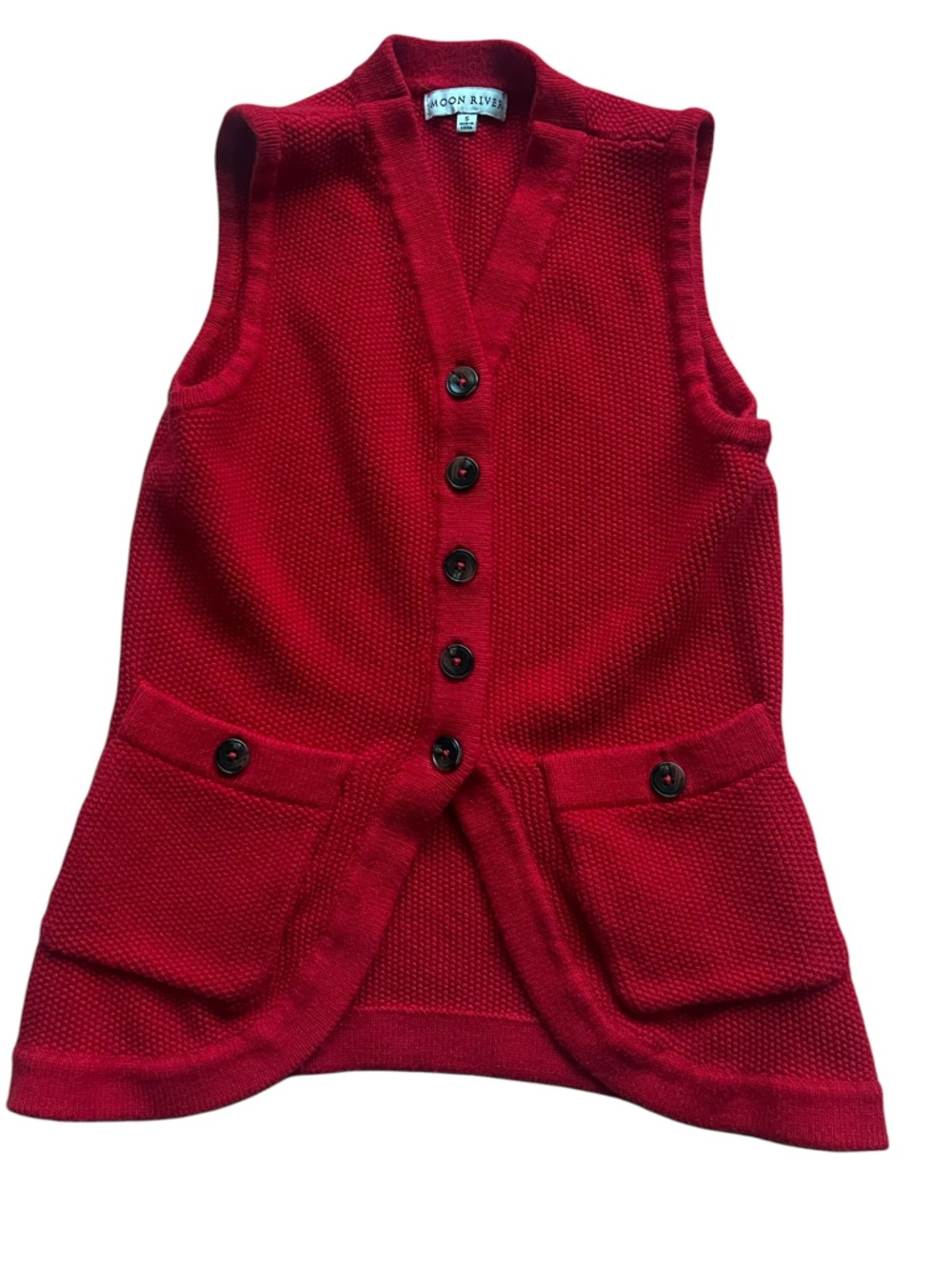 Moon River Red Knit Button Vest With Pockets Size S